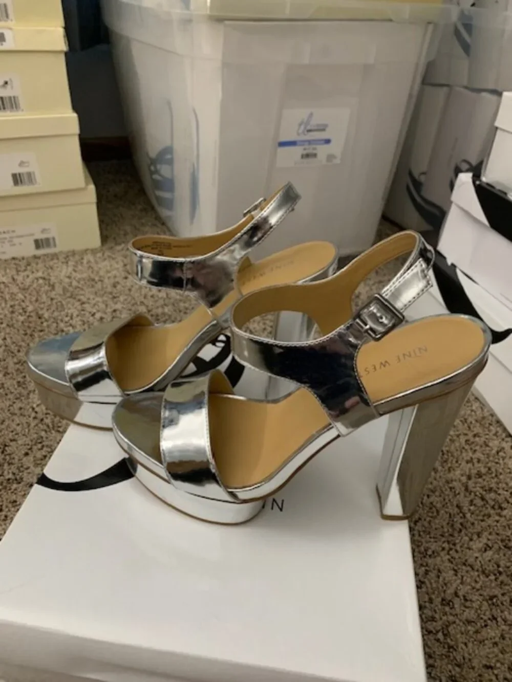 NWT Nine West Silver platform heels